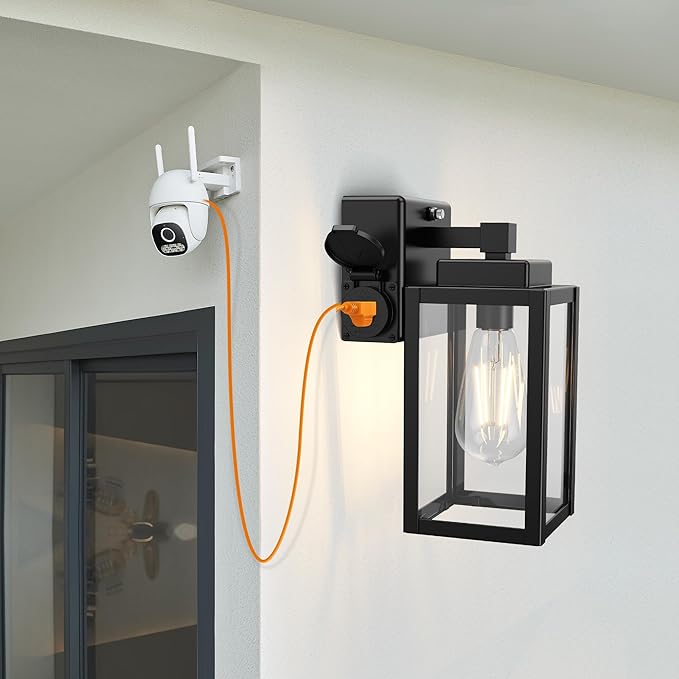 WIHTU Outdoor Wall Light Fixtures Dusk to Dawn Outdoor Wall Sconce with Outlet 2-Pack Porch Sconces Mounted Lighting Porch Lights with E26 Waterproof Wall Lamps for Patio Front Door