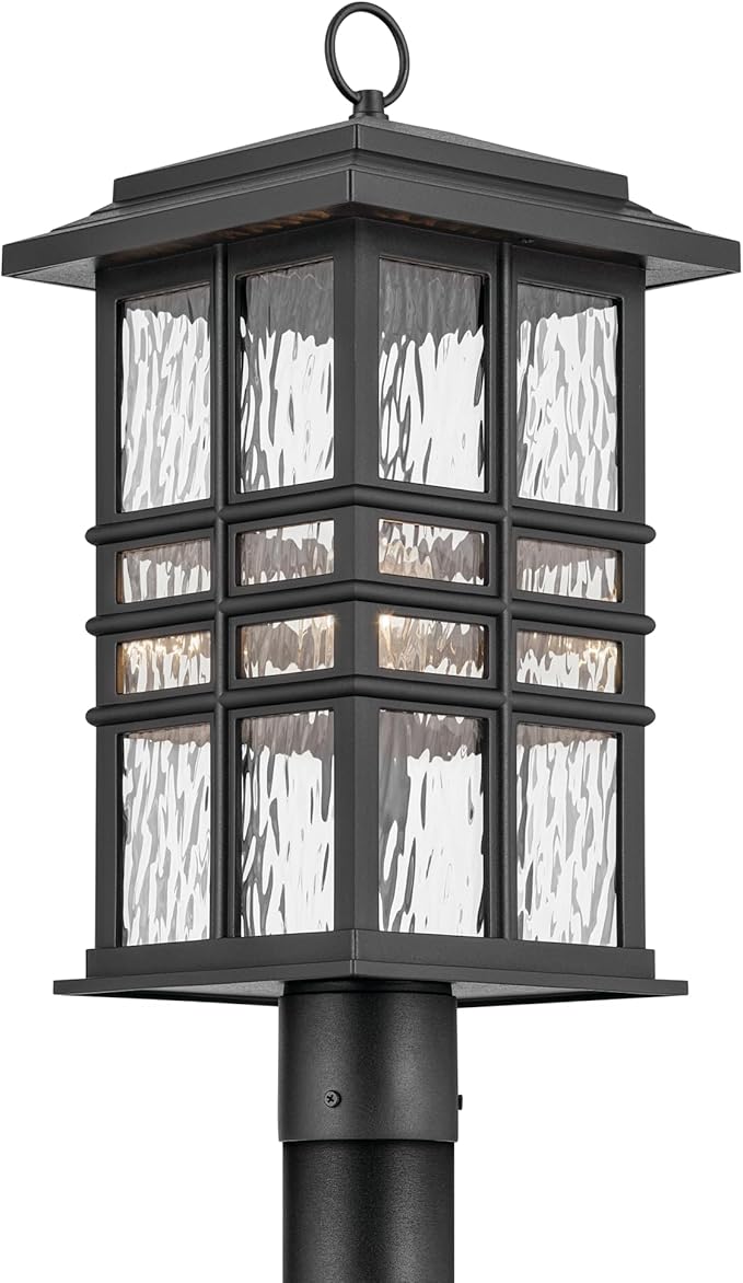 KICHLER Beacon Square 20.75 1-Light Outdoor Post Light with Clear Hammered Glass in Textured Black for Walkways Driveways (20.75 x 9.5 x 9.5) 49832BKT