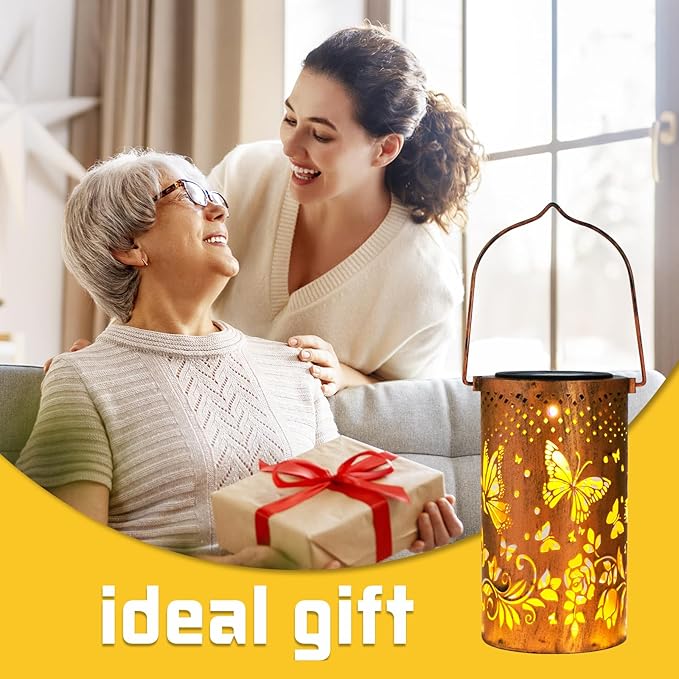 Butterfly Solar Lanterns Outdoor Hanging Hollowed-Out Metal Waterproof LED Garden Decor Light for Patio Yard Pathway Lawn Front Porch Christmas Thanksgiving Birthday Gifts for Women Mom Grandma