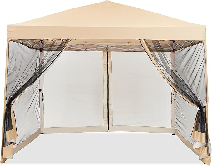 10x10ft Easy Pop-Up Canopy Outdoor Screen Tent with Mesh Mosquito Netting Side Walls Pop Up Tent Waterproof Outdoor Screen Shed for Camping Picnic Party Deck Yard Events