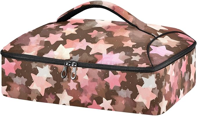 Casserole Carrier Pattern Pastel Pink and BrownInsulated Casserole Carrier for Hot or Cold Food Thermal Lunch Tote for Potluck Parties Picnic Beach Fits 9 x 13 Inches Baking Dish