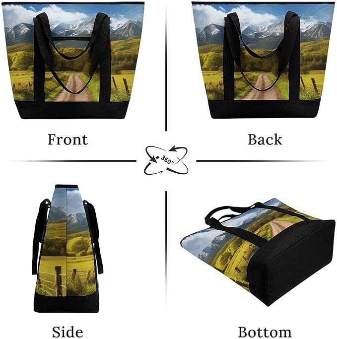 Insulated Shopping BagLarge Reusable Cooler Bags Countryside Road Printed Foldable Shopping BagTravel Waterproof Shoulder Bag