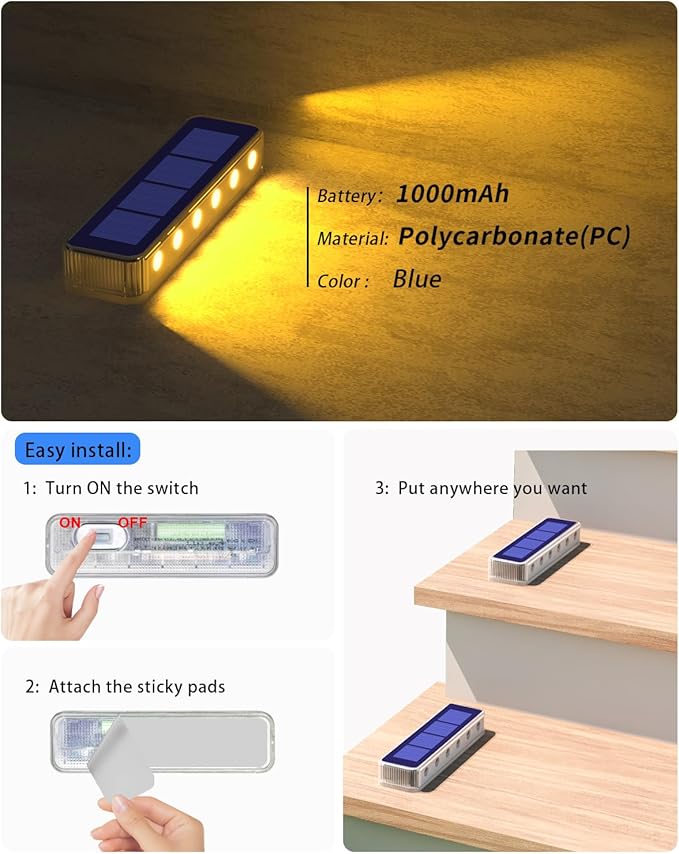 Solar Step Lights for Outside4 Pack Solar Stair Lights Outdoor WaterproofWarm White Deck Light Solar Powered Waterproof for StepsStairsWalkwaySidewalkPatioPathway