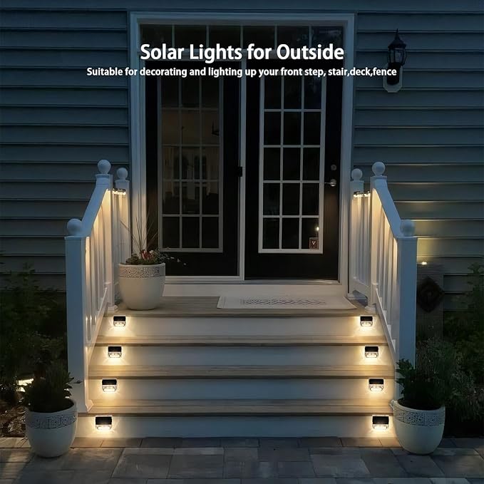 Solar Outdoor Lights 12 Pack Solar Fence Lights Deck Lights Waterproof Solar Powered Outside Lighting for Step Railing Wall Pool Stair Yard Garden Patio Pool Decorations (Warm White)