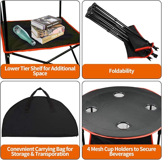 Camping Table Portable Folding Camping Side Table for Outdoor Picnic Beach Games Camp &amp Patio Tables Folding with 4 Cup Holders &amp Carry Case for Travel &amp Storage Premium 600D Canvas&a