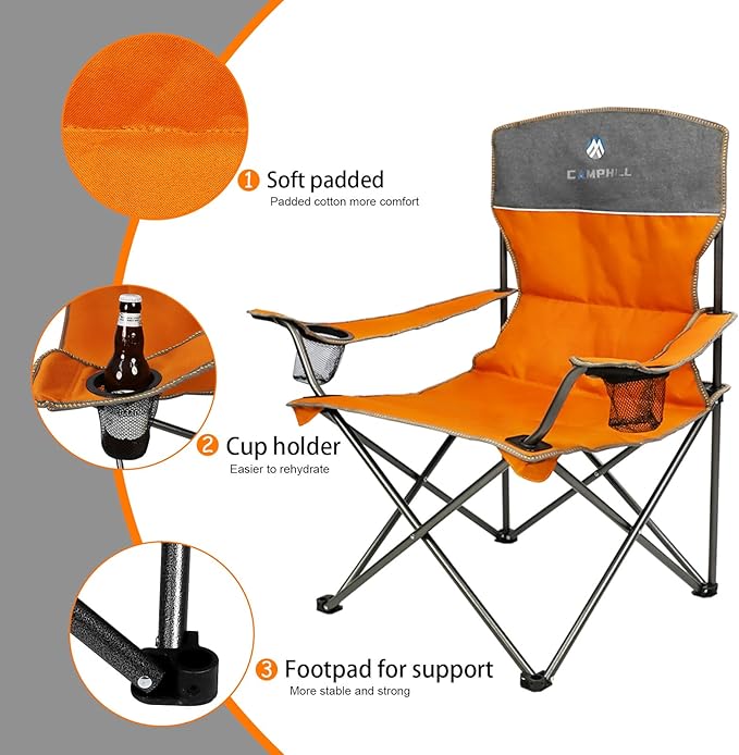 CAMPHILL Camping Chair Set of 3 Outdoor Folding Camping Chairs for Heavy People with Cup Holder &amp Carry BagCollapsible Chair Include One Sofa Chair and Two Single ChairSupport up to 500lbs
