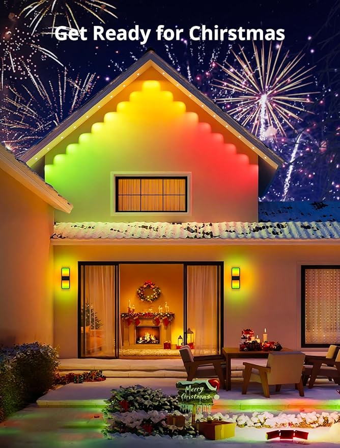 Smart Outdoor Wall Lights 1500LM RGB+IC+Warm/Cool White Porch Light 44 Scene Modes IP65 Waterproof Wall Sconce for Halloween Christmas Decor Works with Alexa Google Assistant 2 Pack