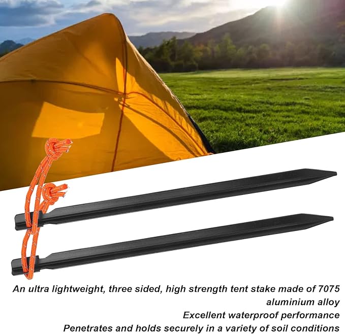 20pcs Tent Stakes 7075 Camping Aluminum Alloy 9in Tent Pegs Heavy Duty Tent Peg with Ropes for Outdoor Camping Canopy(Black)