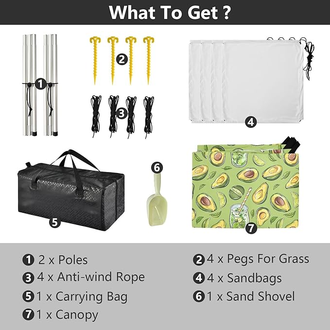 ALAZA Avocado Juice Leaves Beach Tent Sun Shelter UPF50+ Protection Beach Shade Canopy w/ 4 Sandbags for Outdoor Camping Fishing Backyard Fun Picnic 10x9 ft