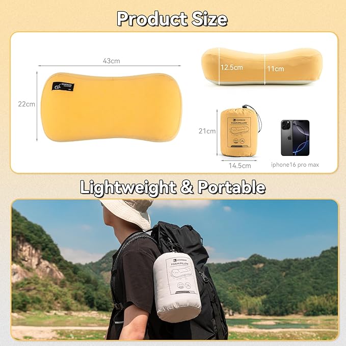 HIKEMAN Camping Memory Foam Pillow - Ultralight Washable Camping Essentials Backpacking Travel Pillow for Outdoor Camp Sport Airplanes Hiking(Skin)
