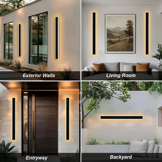 Yaohong 48 inch Outdoor Long Wall Lights for House 2 Pack LED Dimmable Black Exterior Wall Sconce IP65 Waterproof Outdoor Porch Lights Wall Mount for Living Room Patio Corridor Courtyard