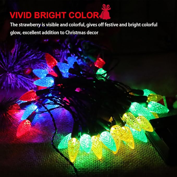 C6 Solar Christmas Lights Outdoor 39Ft 100 Counts Multicolored C6 LED Christmas Lights Outdoor Waterproof Solar Xmas Fairy Lights for Christmas Decoration Holiday Garden Patio Garland Decor