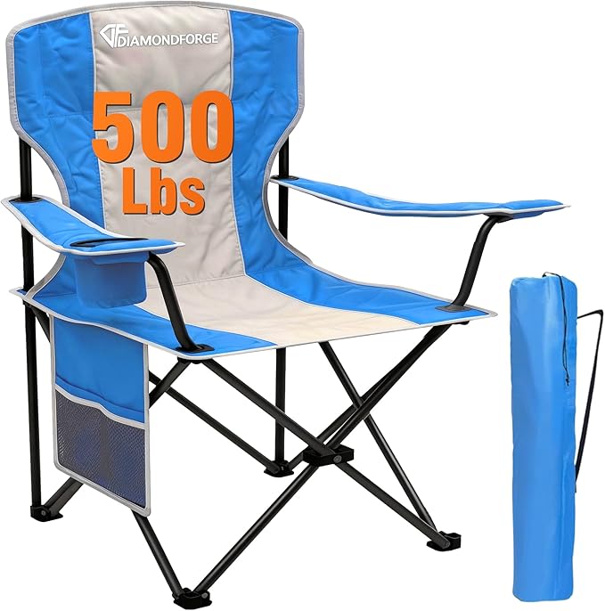 Oversized Folding Camping Chair 500lbs Bearing Capacity Portable Lawn Camping Chair for Adult Outdoor Camping Chair with Wider Cup Holder and Side Pocket for Hiking Fishing Sports