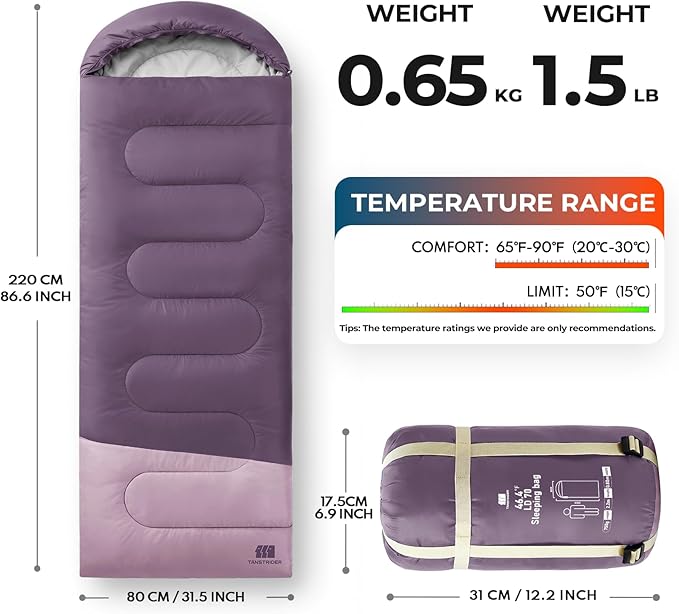Ultralight Warm Weather Sleeping Bag - Portable Waterproof Compact Lightweight Comfort with Compression Sack - Great for Outdoor Camping Backpacking &amp Hiking