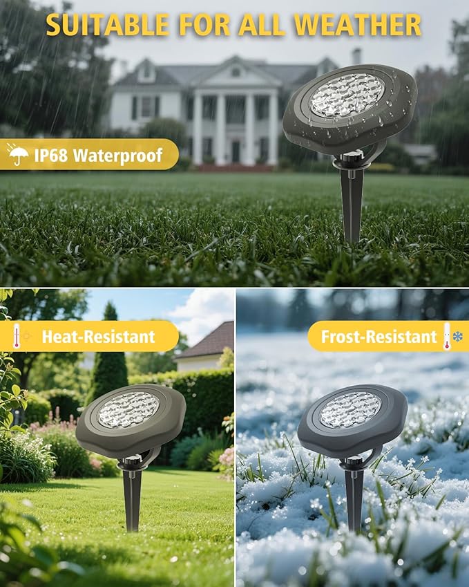 CORESLUX Solar Spot Lights Outdoor Waterproof IP68 3-in-1 LED Warm Light Solar Landscape Lights 2 Light Modes Landscape Path Lights for Outside Garden Yard Pond Pathway