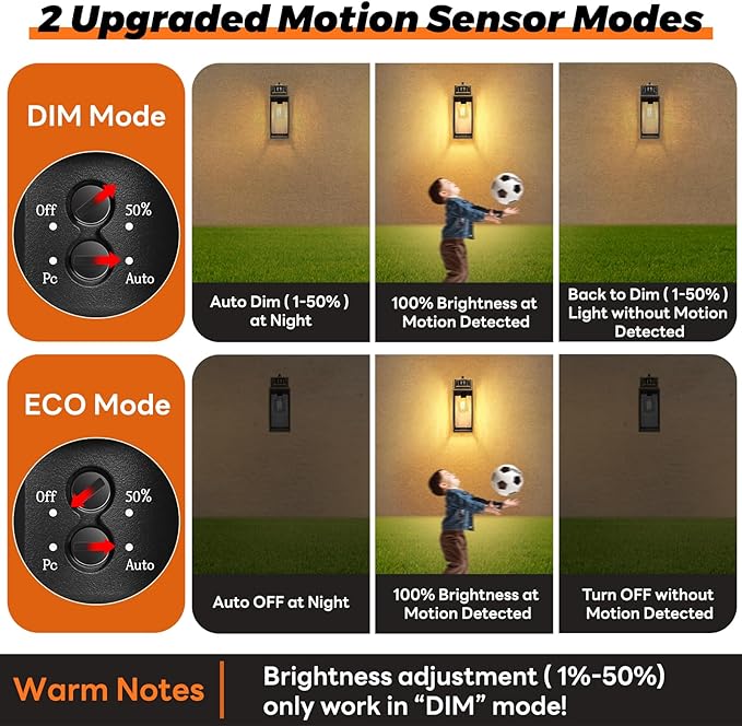13.6 Motion Sensor Outdoor Wall Sconce Lantern Exterior Waterproof Wall Lights Fixture with Water-Rippled Glass Bronze Outside Mount Lighting for House Porch Garage Patio Bulbs Not Included