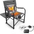 Bliss Hammocks 24 Volt Heated Directors Seat with 3 Heat Settings Folding Portable 21 Inch Wide Steel Frame Camping Chair - Battery Included Gray