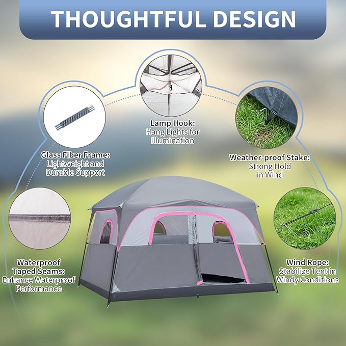Outvita 6 Person Camping Tent with Carry Bag Waterproof Windproof Easy Setup Portable Family Camping Tent with 1 Mesh Door &amp 5 Large Mesh Windows 10'X9'X83in
