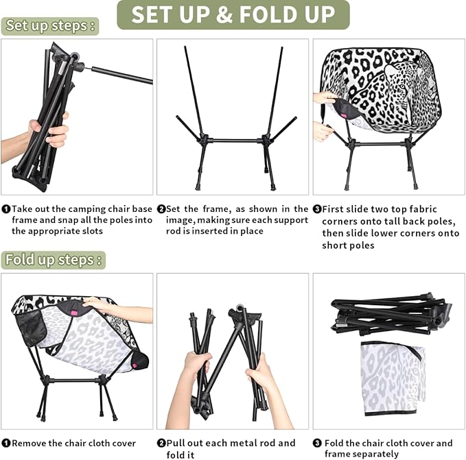 Animal Leopard Print Camping Chair Lightweight Portable Chairs for Adults Easy Installation Outdoor Foldable Camping Chair for Camping Fishing Hiking Picnic Beach