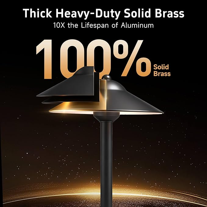 Gardenreet Brass Low Voltage Pathway Lights (9 Shade 23.5 Tall) - Black 12V Path Light Waterproof Wired Outdoor LED Landscape Area Lighting for Garden Walkway with 3W 270LM 2700K G4 Bulb (6 Pack)