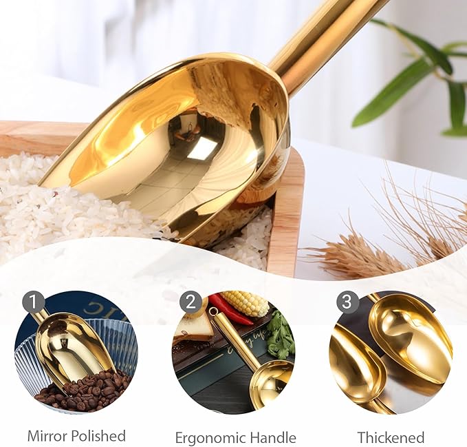 Stainless Steel Ice Scoop 6OZ Small Food Candy Scoop 12.5 Gold Muddler for Cocktails Stainless Steel Drink Muddler Bartender Accessories Lemon Smasher for Home Bar Tool Ice Crusher for Mojitos