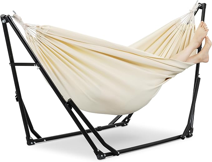 GDY Hammock Chair with Stand 550 lb Capacity Easy Set Up with Carrying Bag Portable for Travel/Backpacking/Beach/Backyard White.