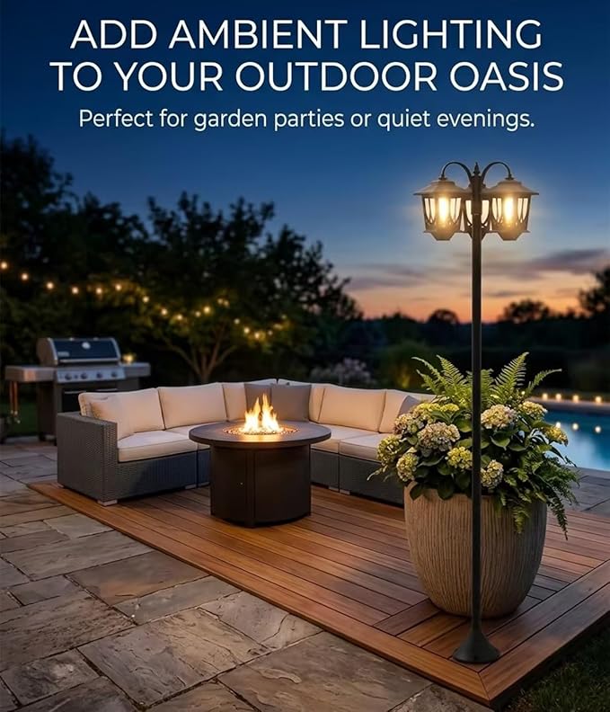 73 Aluminum Solar Lamp Post Light 3-Head Solar Light Poles for Outside Warm White 90Lm Dusk to Dawn Waterproof Floor Lamp for Front YardGarden Pathway Patio Replaceable Bulb