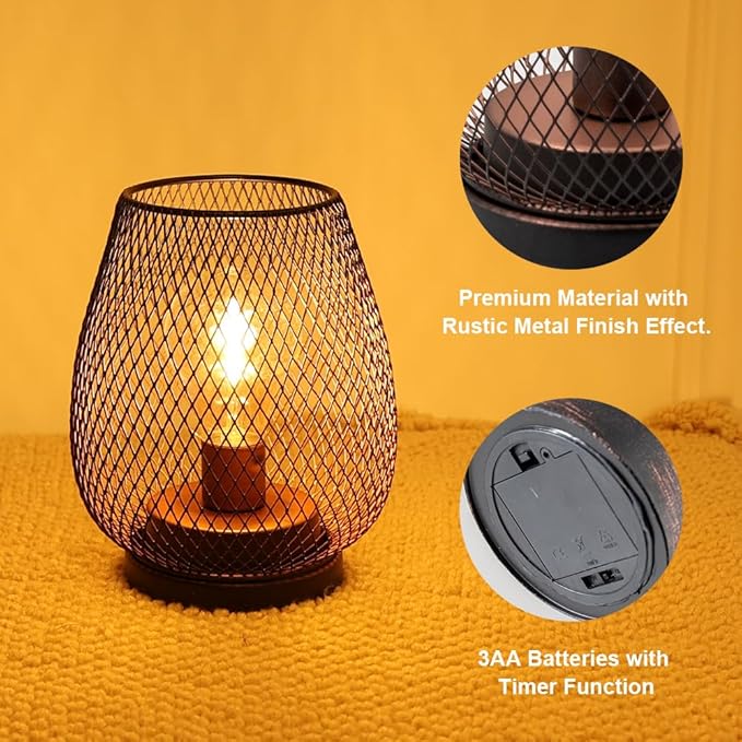 NEEDOMO 2 Pack Battery Operated Lamp Outdoor Table Lantern LED Table Lantern with Timer Mode Vintage Decorative Lights Cordless Lamp Indoor Outdoor Patio Bedroom Living Room with LED Bulb