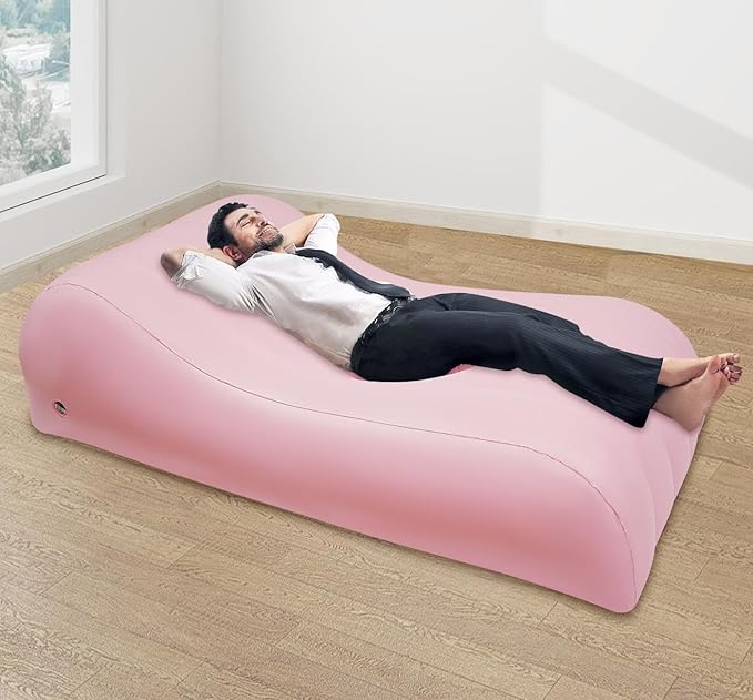 Pink Inflatable BBL Mattress Bed Curved PVC Air Mattress Foldable Waterproof Couch Bed with Air Pump Hole Plug 73''L x 40'' W for Surgery Recovery Yoga Outdoor Camping Relaxing