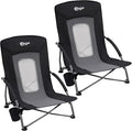 Portal Beach Chairs for Adults Camping Low Lightweight Portable Chair with Cup Holder Mesh Back Carry Bag for Outdoor Sand Lawn Travel Picnic Festival Concert