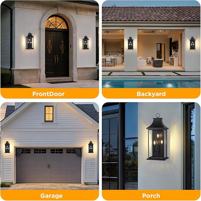 Extra Large Outdoor Wall Lights Outside Lights Exterior Lighting Fixtures Wall Mount Wall Sconce Light Outdoor Lanterns for Porch Black 28 3-Light 1-Pack