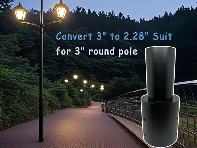 Light Pole Adapter Tenon - Heavy Duty Slip Fitter for 3 inch Round Pole &amp 2 3/8 inch Metal Outdoor Mounting Bracket for Shoebox Light Fixtures Post Top Lighting