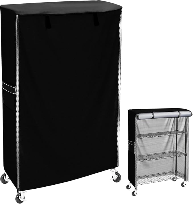 Heavy Duty 600D Oxford Wire Shelving Cover - 36 W x 18 D x 54 H - Water-Resistant Dustproof Storage Rack Protector with Dual Zippers and Secure Buckles Black