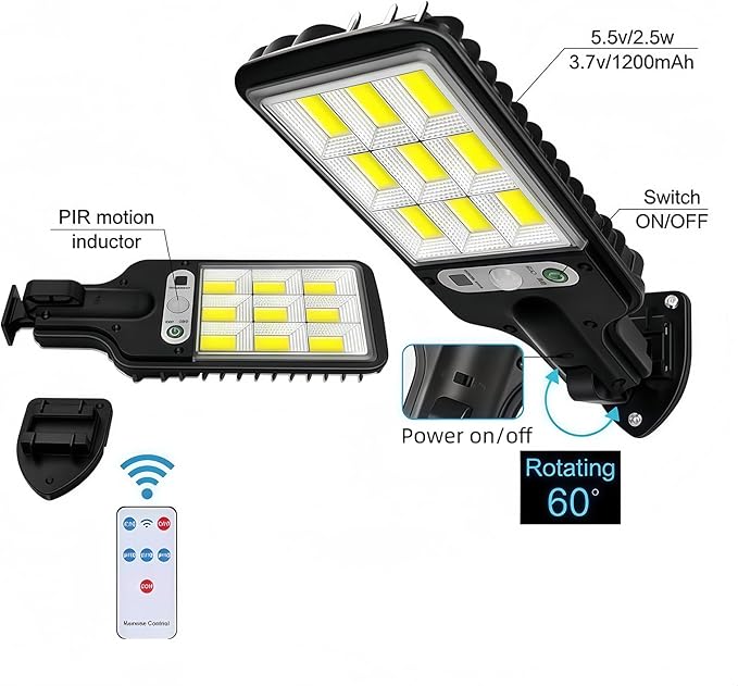 Solar Street Lights Outdoor Solar Lights Outdoor Wide Angle Solar Flood Lights Motion Sensor Dusk to Dawn Remote Control Waterproof IP65 Parking Lot Lights Commercial for Yard(4)