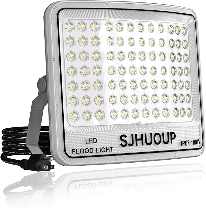 100W Flood Lights Outdoor 11000LM Super Bright Flood Light Outdoor LED Flood Lights with PlugIP67 Waterproof6500K Daylight White Outside Floodlights for Garage Yard LawnStadiumGarden