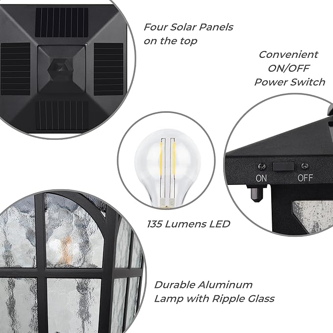 Solar Lamp Post Light Outdoor Dusk to Dawn Waterproof 3-inch Aluminum Post Lights WG4335SQ-A Warm White LED for Yard Garden Gates Walkway Path Decoration