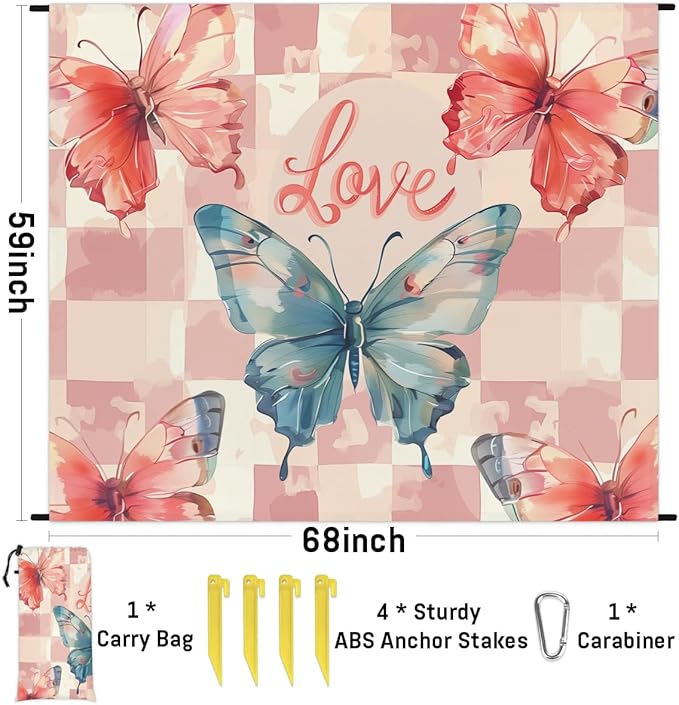 Waterproof Sandproof Beach Blanket 59''×68'' Goddess Butterfly Polyester Outdoor Picnic Blanket with 4 Stakes &amp Storage Bag for BeachCampingVacation ICY Blue