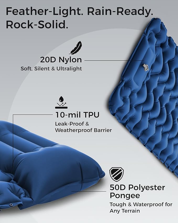 KingCamp Sleeping Pad for Camping Inflatable Sleeping Pad Ultralight Connectable Camping Mattress with Pillow Built-in Foot Pump for Backpacking Hiking Tent Cot (Grey)
