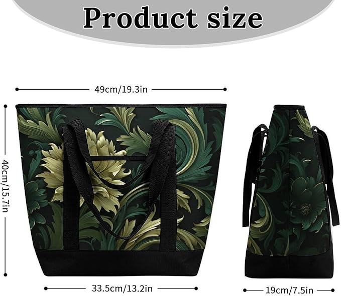Insulated Shopping BagLarge Reusable Cooler Bags Dark Green And Green Style Printed Foldable Shopping BagTravel Waterproof Shoulder Bag