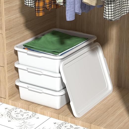 13 L Plastic Commercial Bus Tub with Lid Restaurant Bus Bin White 3 Packs