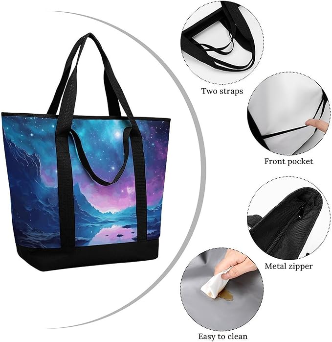 Insulated Shopping BagLarge Reusable Cooler Bags Cool Star River Printed Foldable Shopping BagTravel Waterproof Shoulder Bag