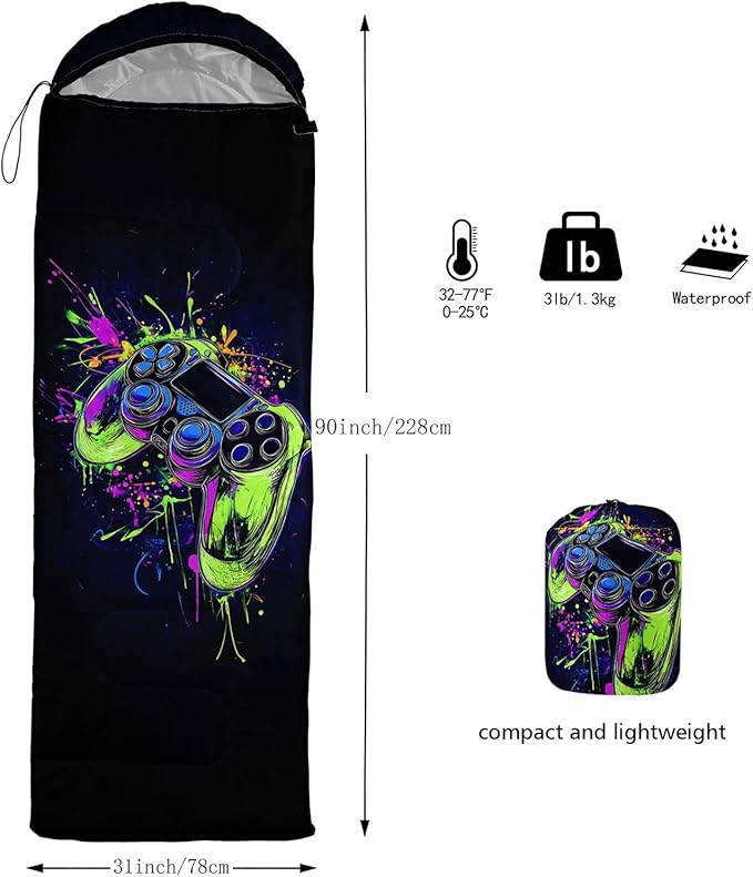 Kids Sleeping Bag for Boys GirlsBlue Ripples Print-Lightweight Warm Portable Outdoor Indoor-Waterproof Cold Weather Resistant Sleeping Bag for Camping Hiking