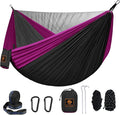 Camping Hammock Portable Hammocks with Mosquito NetLightweight Nylon Parachute Hammock with 10ft Tree StrapsCamping Gear Must Haves for Travel Hiking Backpacking Beach Patio-Black&ampPink
