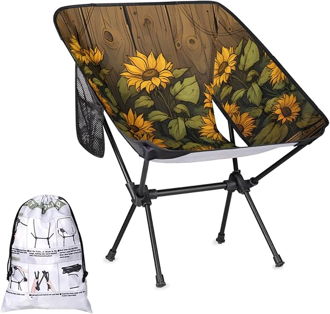 Honeybaby Folding Camping Chair Farmhouse Sunflowers Camping Chairs Lightweight Portable Chair Outdoor Foldable Chairs for Camping Travel Picnic Beach Hiking