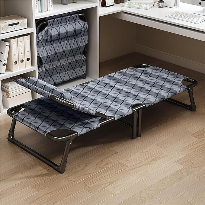 Thickened Tube Frame Camping Cot 6-Position Folding Chaise Lounge Chair Portable Folding Bed for Sleeping Office Folding Cot