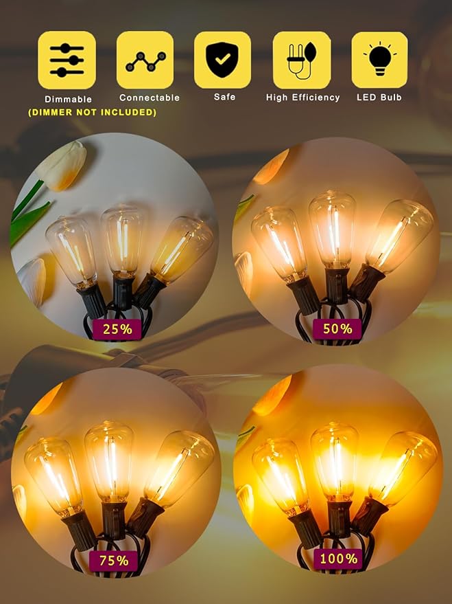 DAMAING String Lights for Outside 300FT shatterproof connectable Patio Lights Outdoor 3 Pack x 100FT with 156 PCS Vintage dimmable LED Edison BulbsWaterproof Hanging Lights for BackyardDeck