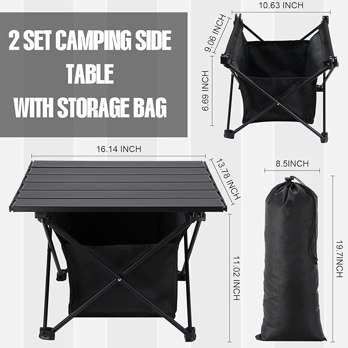 Tatuo 2 Pack Portable Camping Side Table with Storage Bag Lightweight Small Folding Beach Table for Sand Outdoor Aluminum Camping Tent Table Compact Picnic Table for BBQ Hiking Fishing Beach Travel