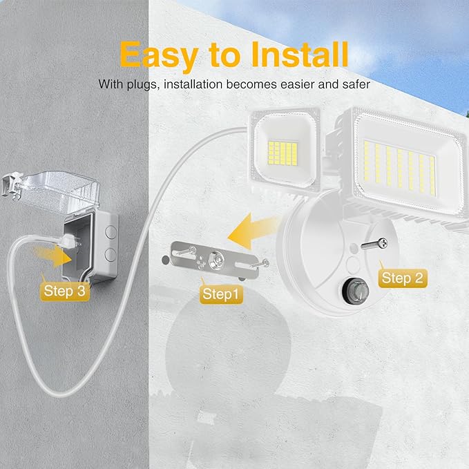 Onforu Plug in Flood Light60W 6000LM Dusk to Dawn Outdoor Lightingwith RemoteIP65 Waterproof3 Adjustable Heads Light for Garage Yard
