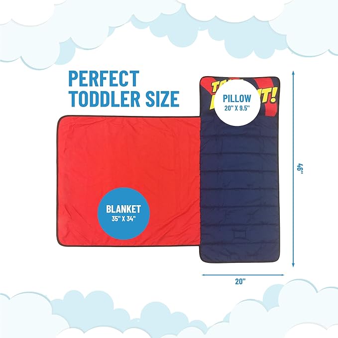 Jay Franco Kids Nap Mat with Embedded Pillow &amp Blanket – Soft 46x20 Microfiber Sleeping Bag with Name Tag &amp Handle for School Travel Sleepover Blue - Black Panther