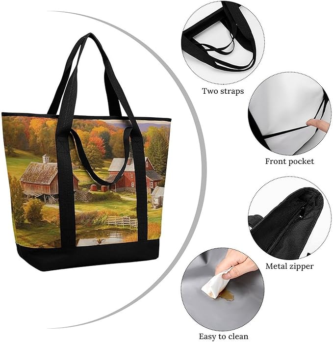 Insulated Shopping BagLarge Reusable Cooler Bags Country Farm Printed Foldable Shopping BagTravel Waterproof Shoulder Bag